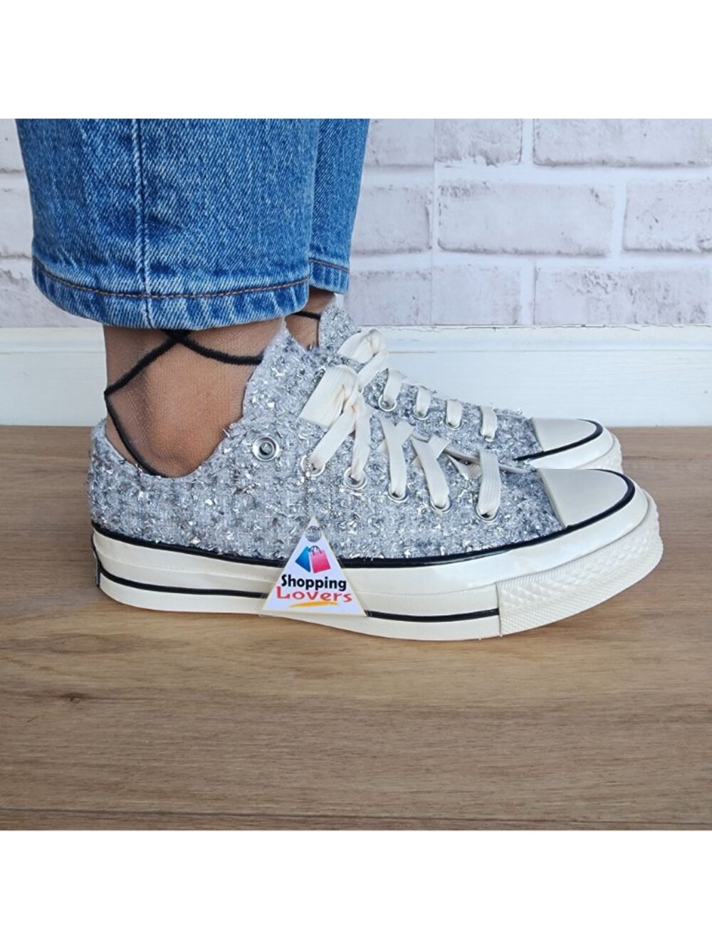 ⭐Converse Chuck 70 Metallic Tweed Low Sz 7.5 Womens Shoes Sneaker Silver A14443C - Picture 2 of 12